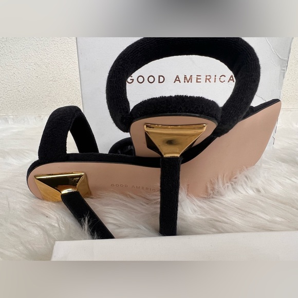 Good American Black Terry Cloth Square Toe High Heel Sz 8 - Picture 4 of 5